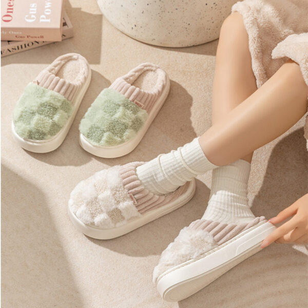 Plaid Plush Slippers Women's Indoor Plush Home Slippers Soft Sole Thick Non-Slip Warm House Shoes Couple Autumn And Winter - Image 10