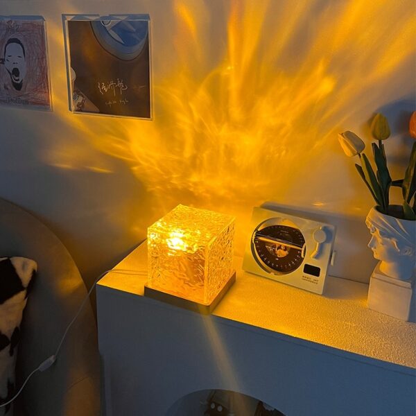 LED Water Ripple Ambient Night Light USB Rotating Projection Crystal Table Lamp RGB Dimmable Home Decoration 16 Color Gifts - Image 5