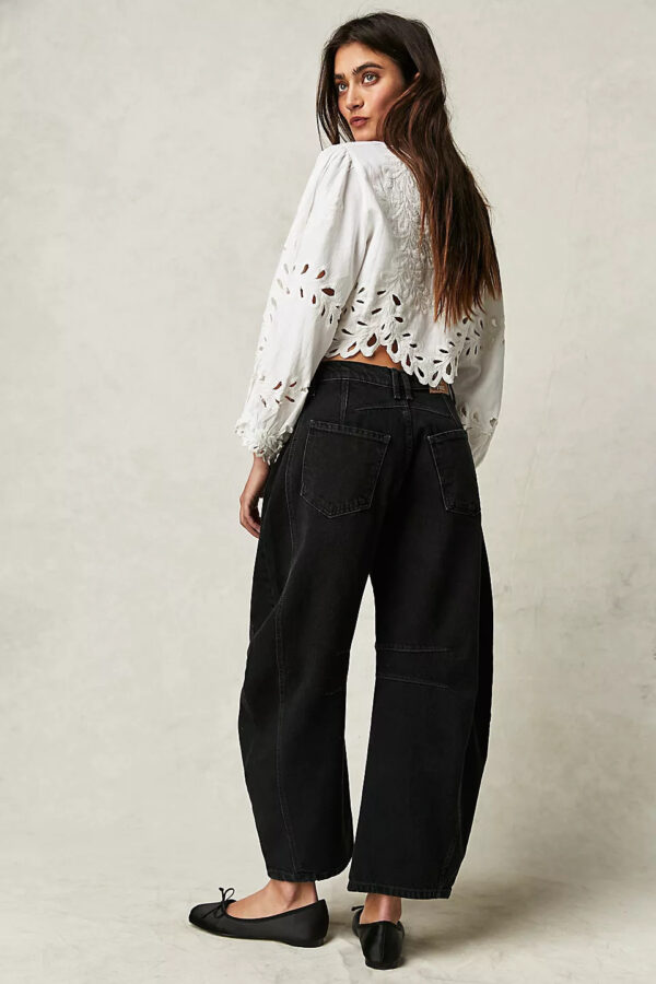 High Stretch Mid-Rise Barrel Jeans Fashion Wide Leg Shape Women Casual Baggy Mid Waist Denim Jeans - Image 9