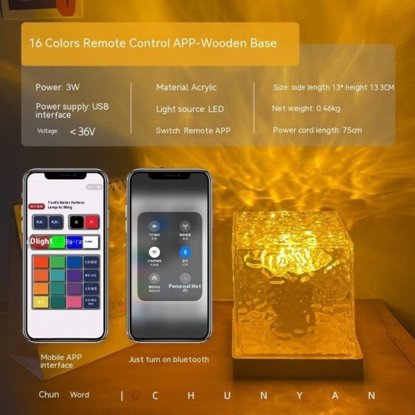 LED Water Ripple Ambient Night Light USB Rotating Projection Crystal Table Lamp RGB Dimmable Home Decoration 16 Color Gifts - Image 2